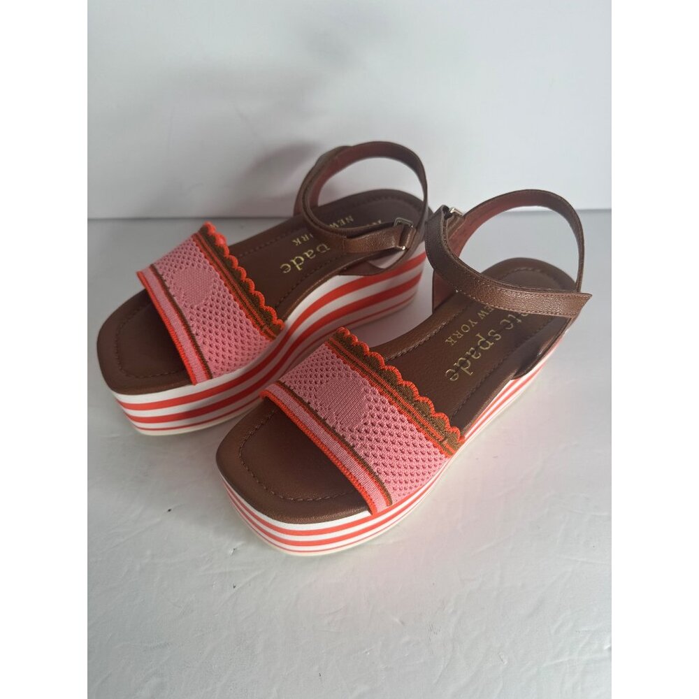 NIB Kate Spade Highrise Spade Wedges Sandals Platforms Leather Pink Size 6.5 - Picture 4 of 8
